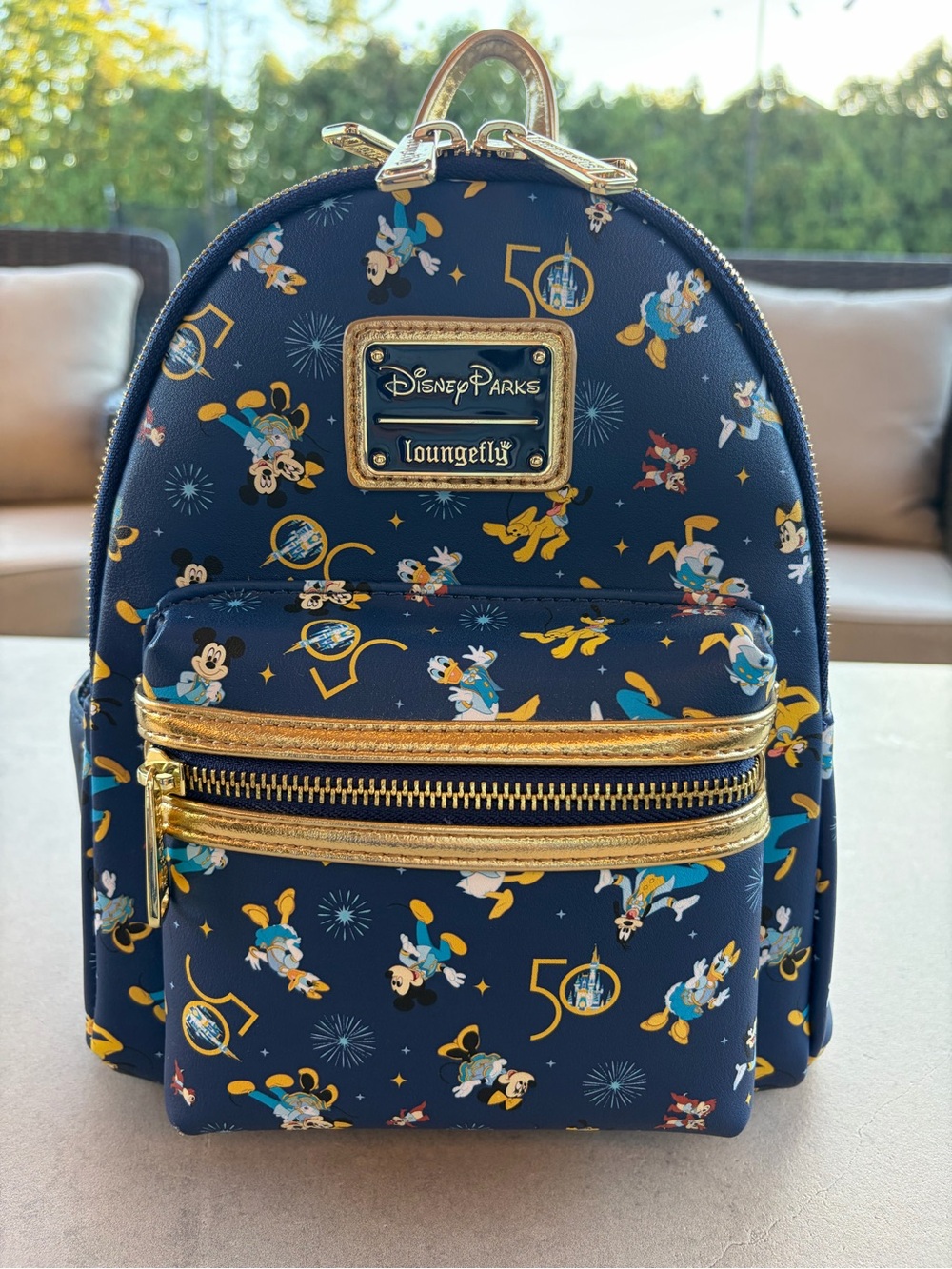 Disney Parks Loungefly WDW 50th Anniversary Mini Backpack Navy Gold